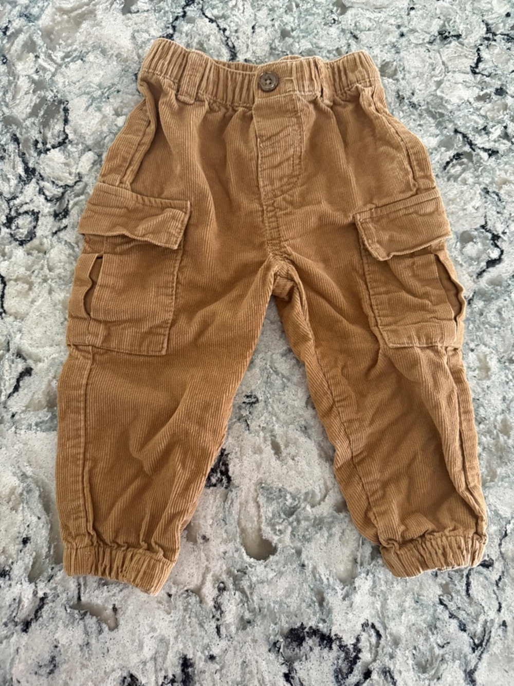 Kids Cotton Corduroy Cargo Pants - Tan